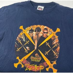 Vintage Tultex Tag‎ ZZ Top 90's Tour Concert Rock Music Front Back T-Shirt Large